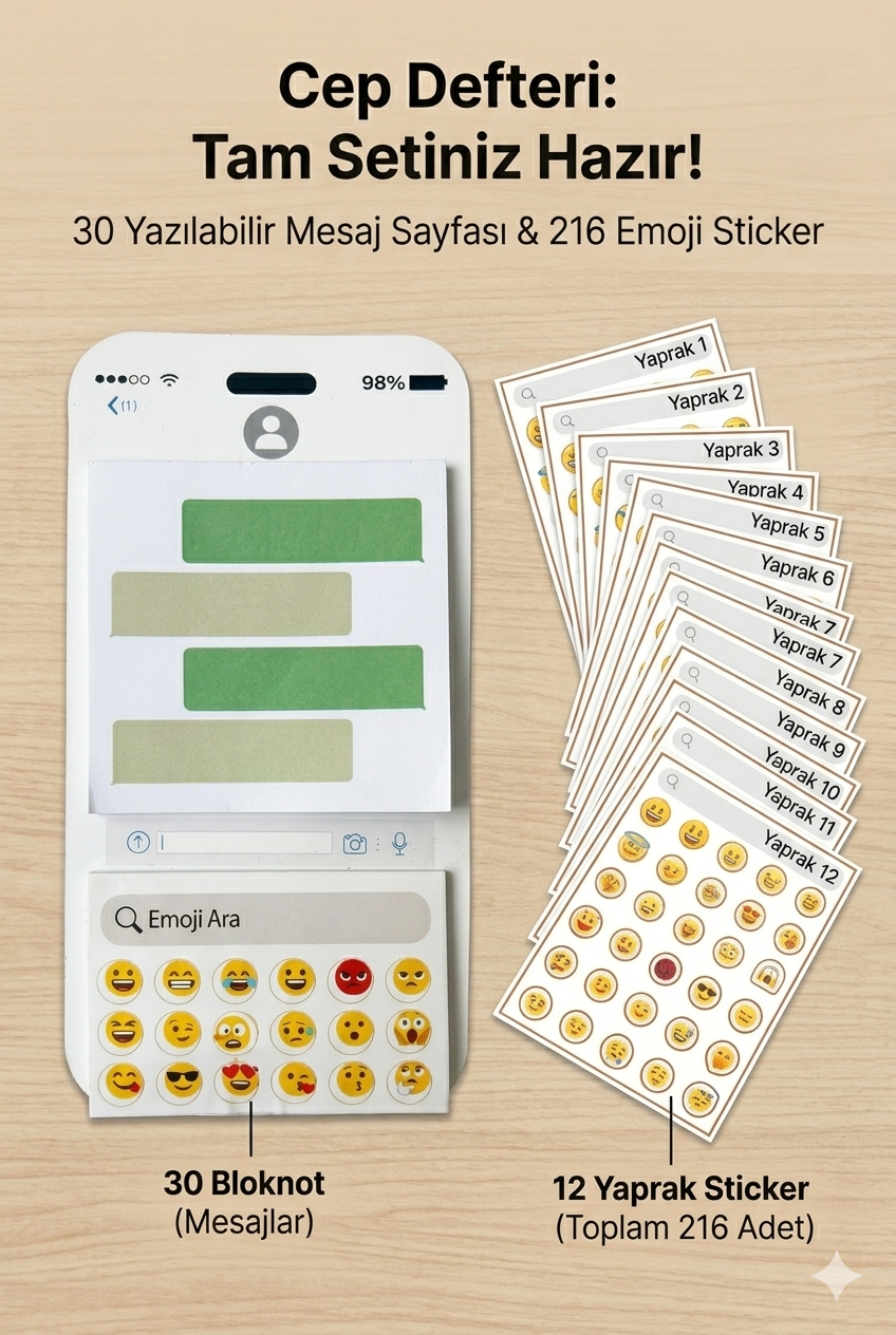 Cep Defteri Mesajlaşma Temalı Bloknot ve Emoji Sticker Seti