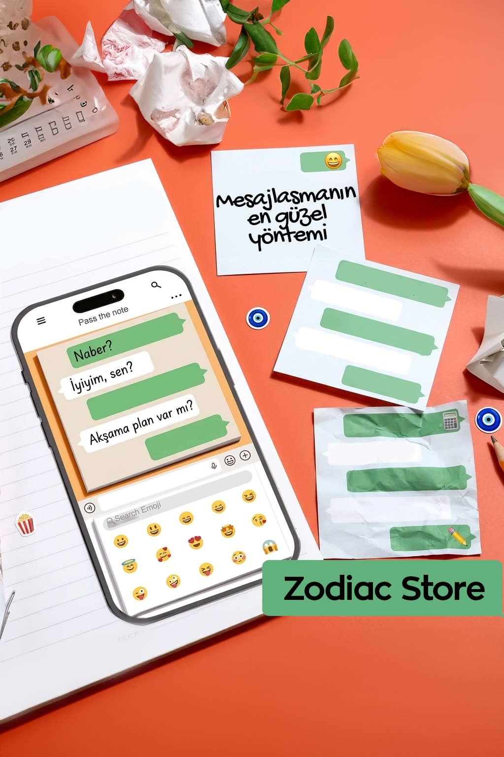 Cep Defteri Mesajlaşma Temalı Bloknot ve Emoji Sticker Seti