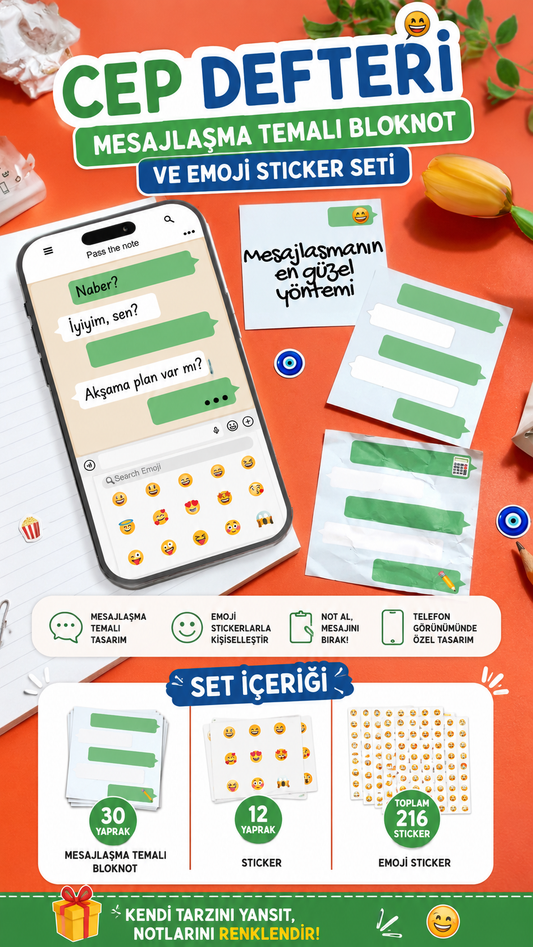 Cep Defteri Mesajlaşma Temalı Bloknot ve Emoji Sticker Seti