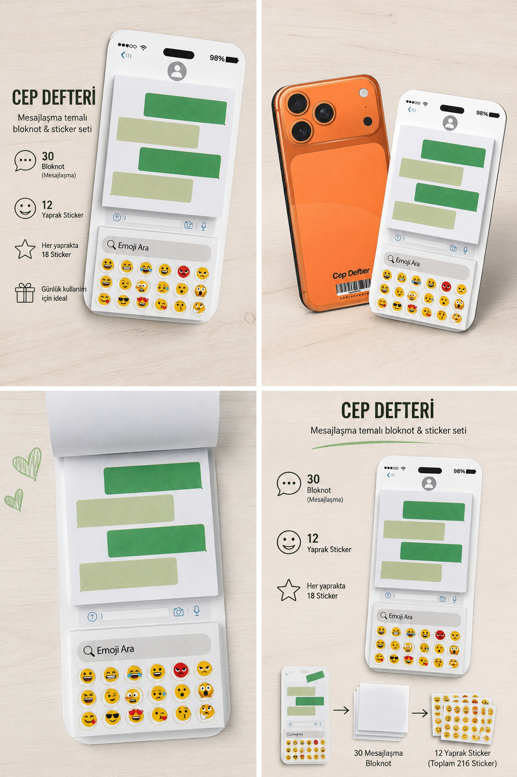 Cep Defteri Mesajlaşma Temalı Bloknot ve Emoji Sticker Seti