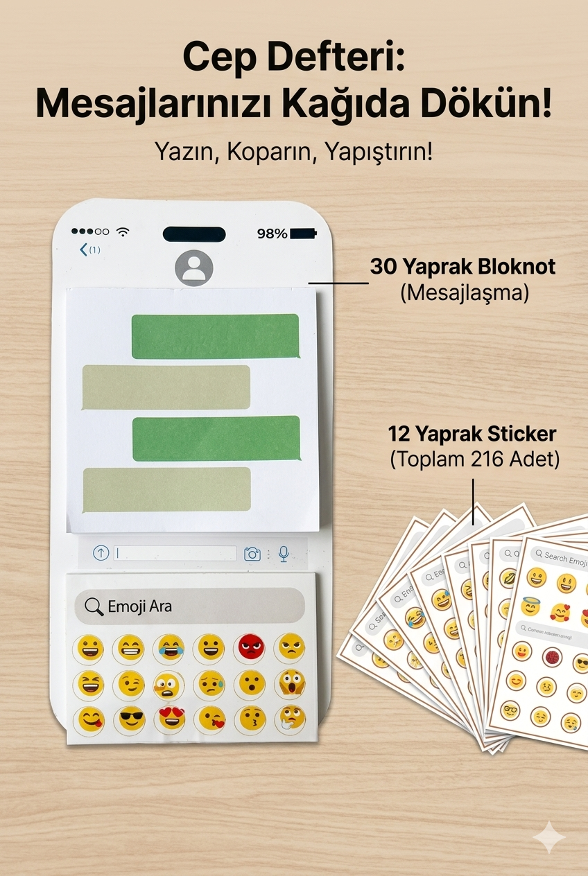 Cep Defteri Mesajlaşma Temalı Bloknot ve Emoji Sticker Seti