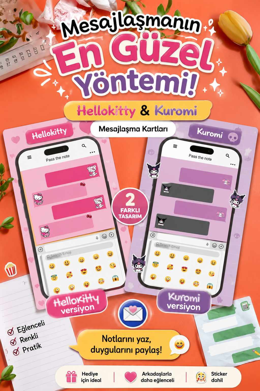 Cep Defteri Kız Paketi – Kuromi ve Hello Kitty Temalı 2'li Set