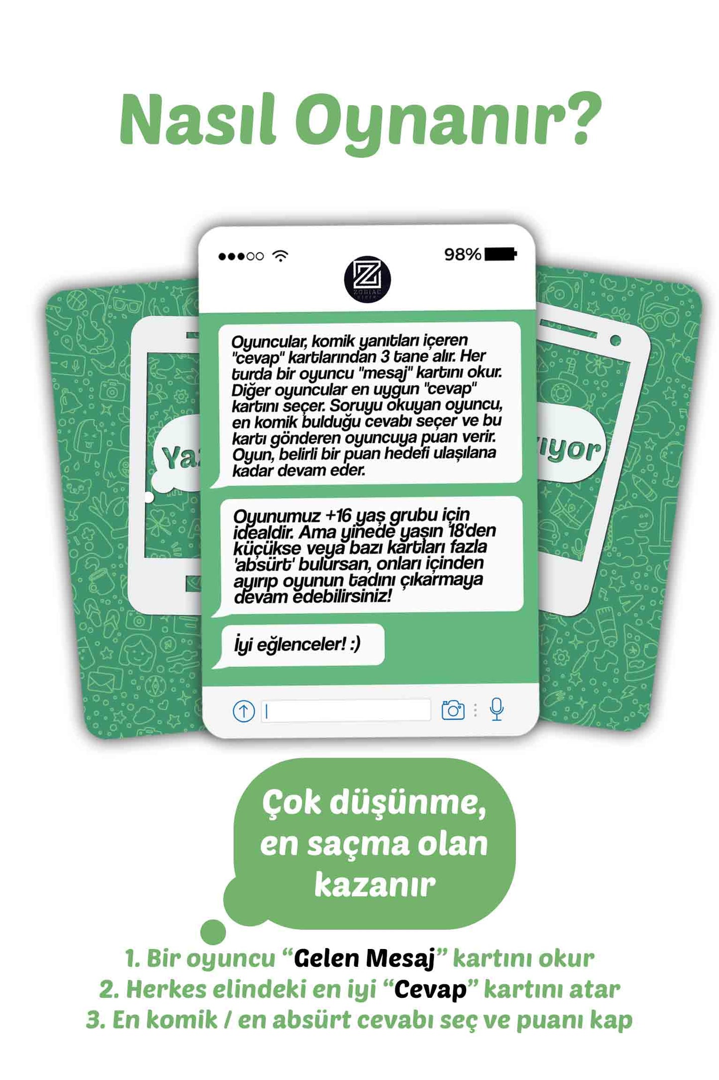 Yazıyor … Whatsapp Temalı Eğlenceli Parti Oyunu – 108 Cevap & 60 Mesaj Kartı