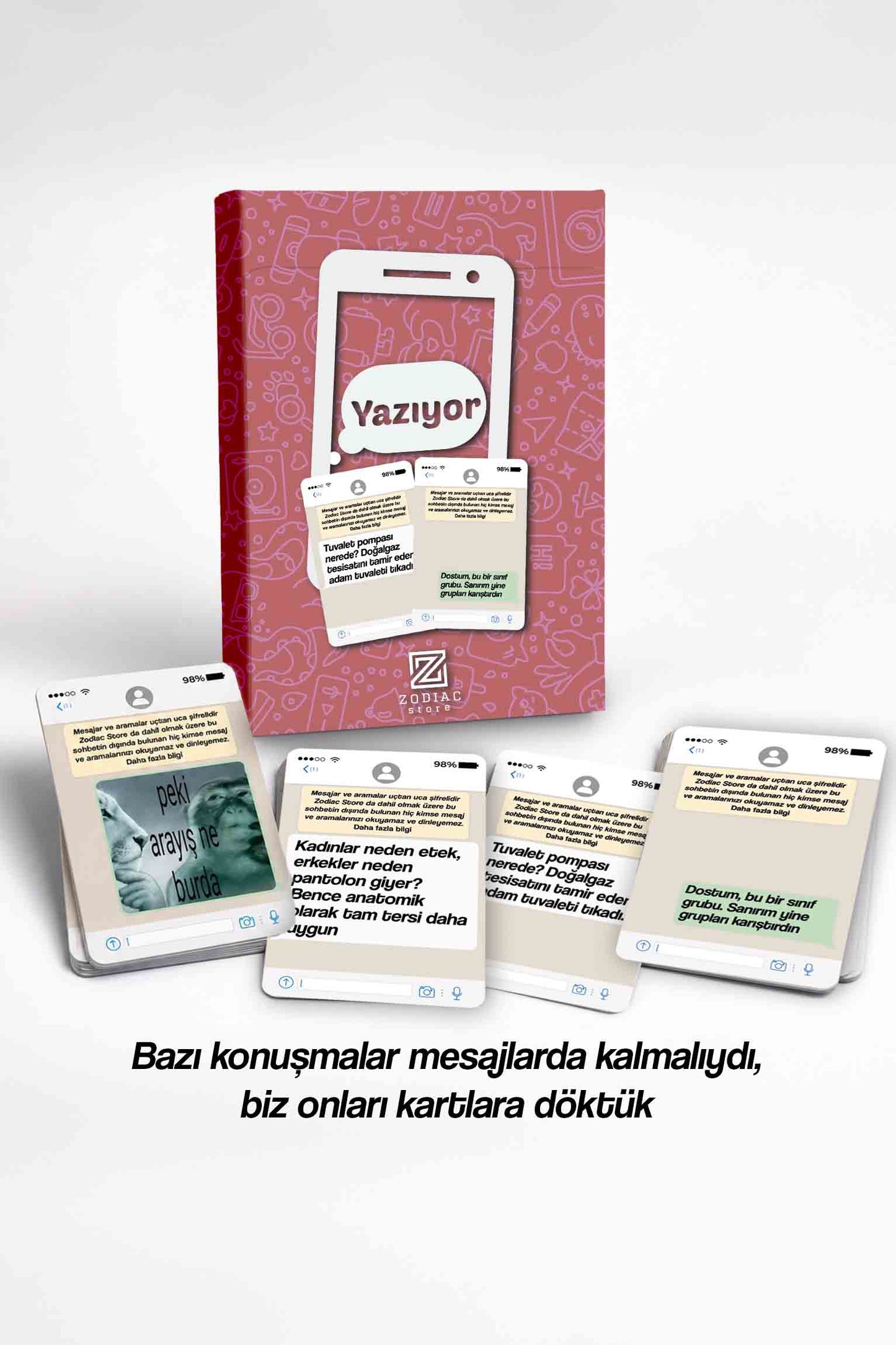 Yazıyor … (+18) Whatsapp Temalı Eğlenceli Parti Oyunu – 108 Cevap & 60 Mesaj Kartı